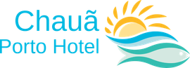 Um logotipo para o hotel chaua porto com sol e ondas