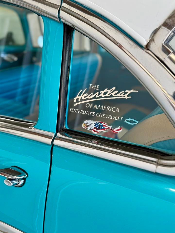 Teal classic car window with 