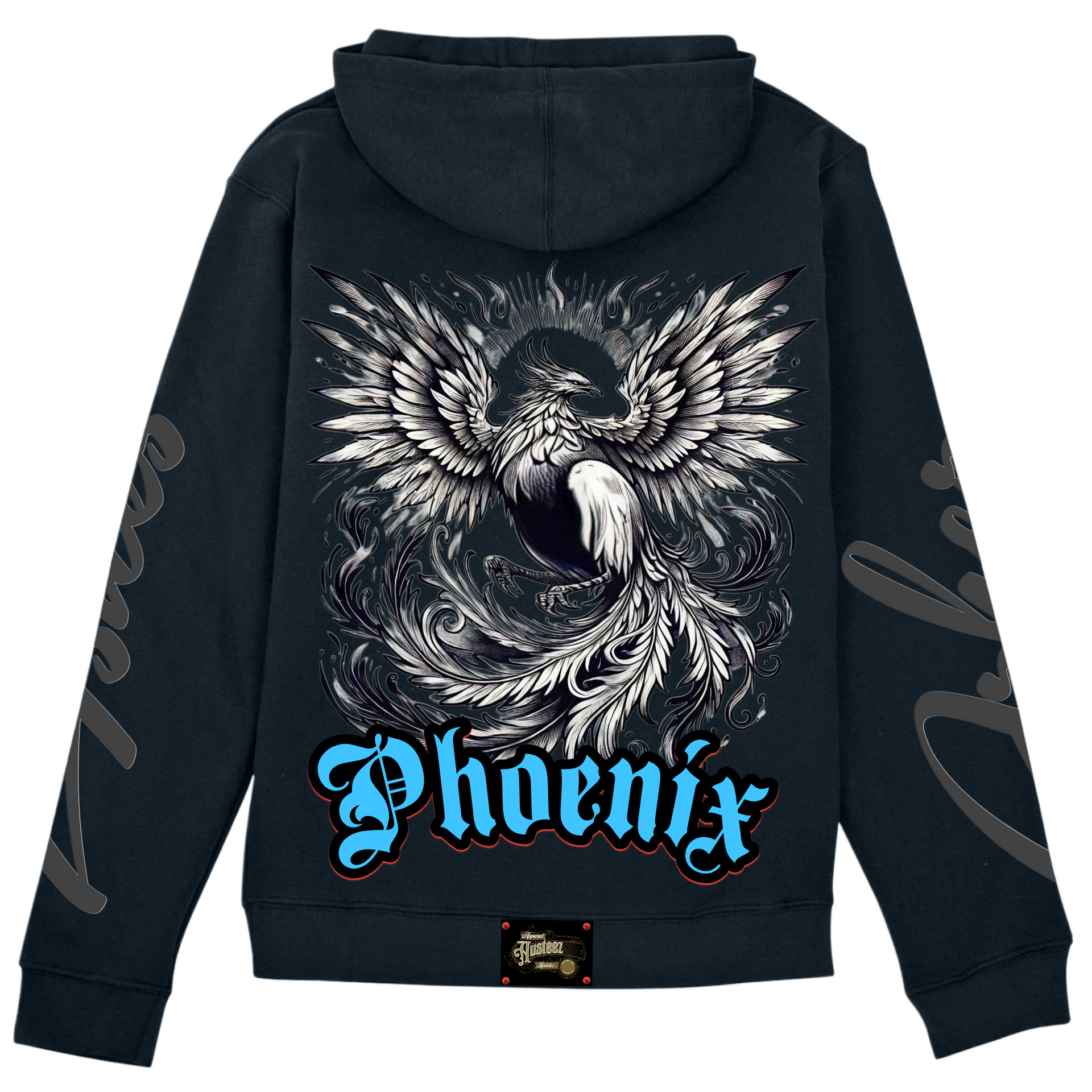 Phoenix Reborn (He) blue hoodie back view