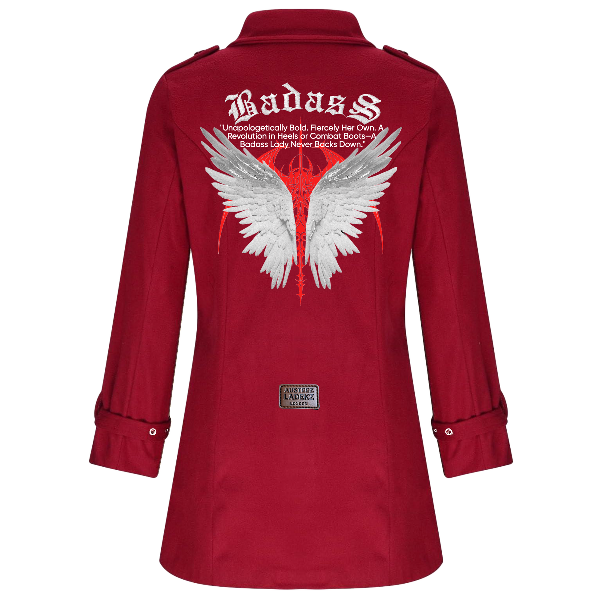 Red Valkyrie (print) trench coat back