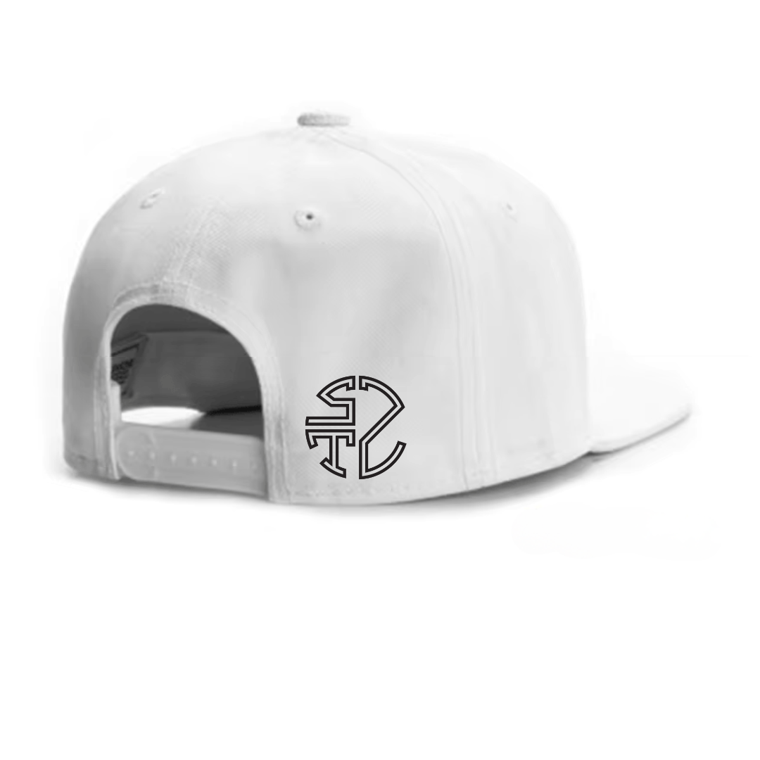 Cream-colored snapback hat with 