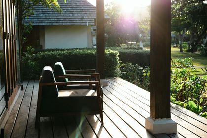 a wooden deck that is taken care of