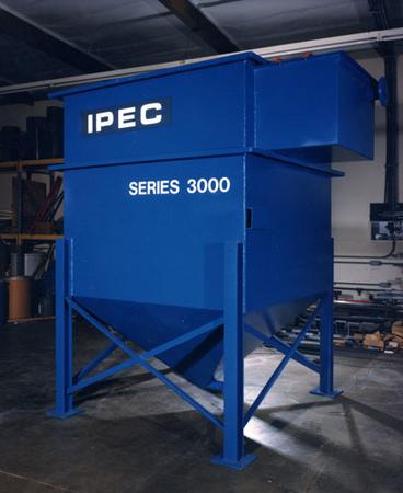 A blue ipec series 3000 container is sitting in a warehouse