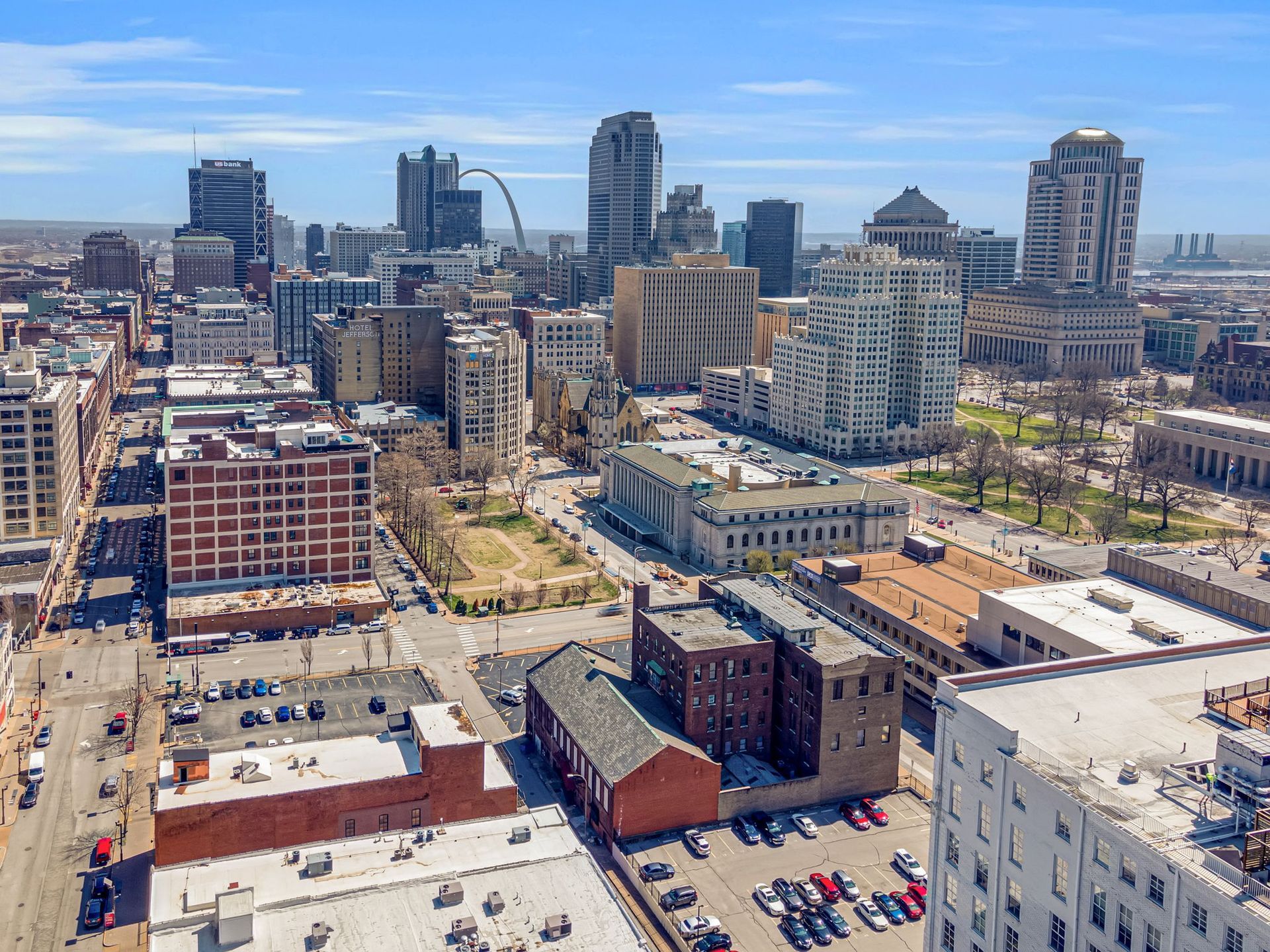 An aerial view of a city with a lot of buildings