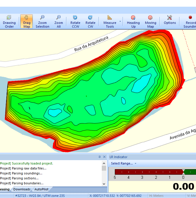 Een computerscherm toont een kaart met het getal 0,00 onderaan