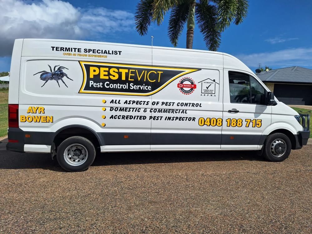 A Pest Control Van Is Parked In Front Of A House — Pest Evict Pest Control in Ayr, QLD