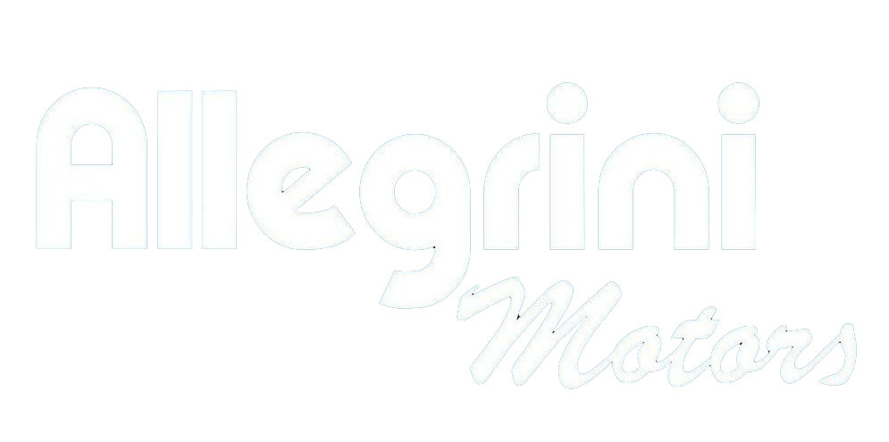 Logo Allegriini Motors con icone di ricambi auto su sfondo blu.