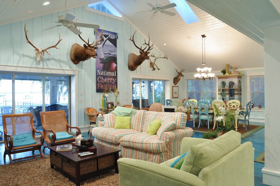 A living room with a sign that says natural cherry farm