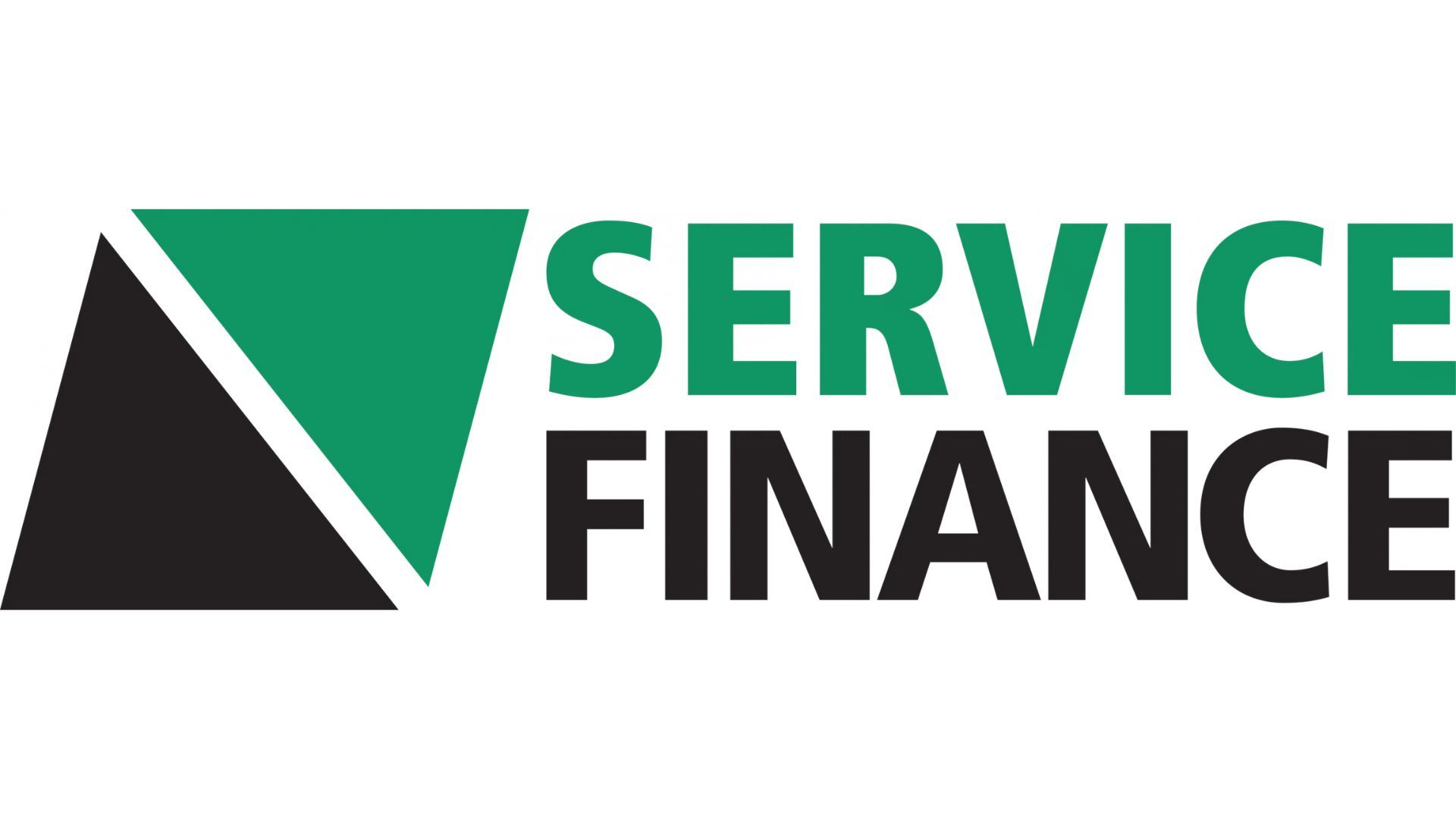 A green and black logo for service finance with a triangle in the middle.