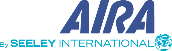 A blue and white logo for aira by seeley international
