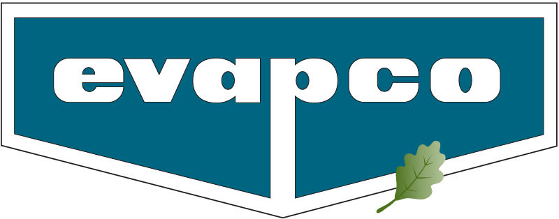 A blue and white logo for evapco for life