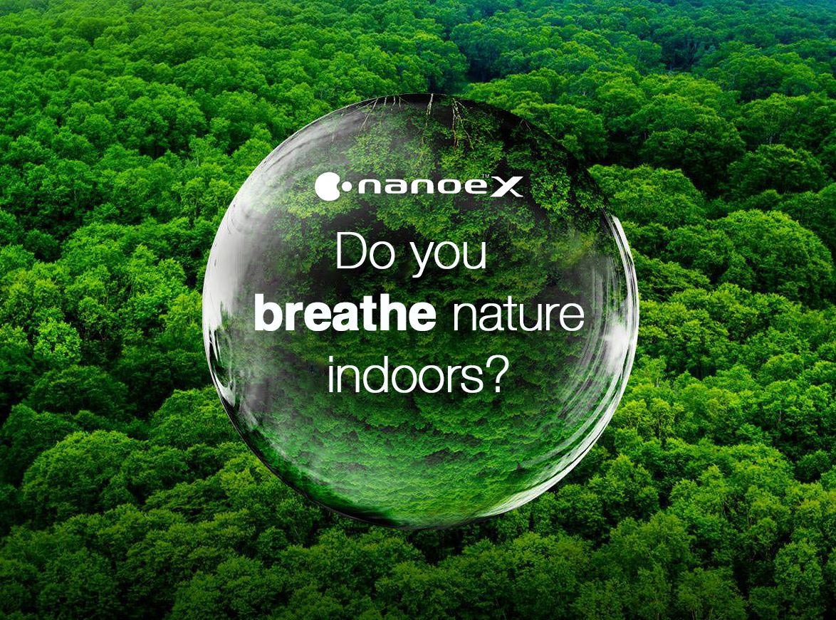 A bubble with the words `` do you breathe nature indoors '' surrounded by trees.