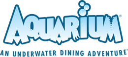 Aquarium logo: blue bubble letters, 