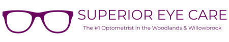 Superior Eye Care logo with purple eyeglasses and tagline on white background
