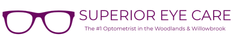 Superior Eye Care logo with purple eyeglasses and tagline on white background