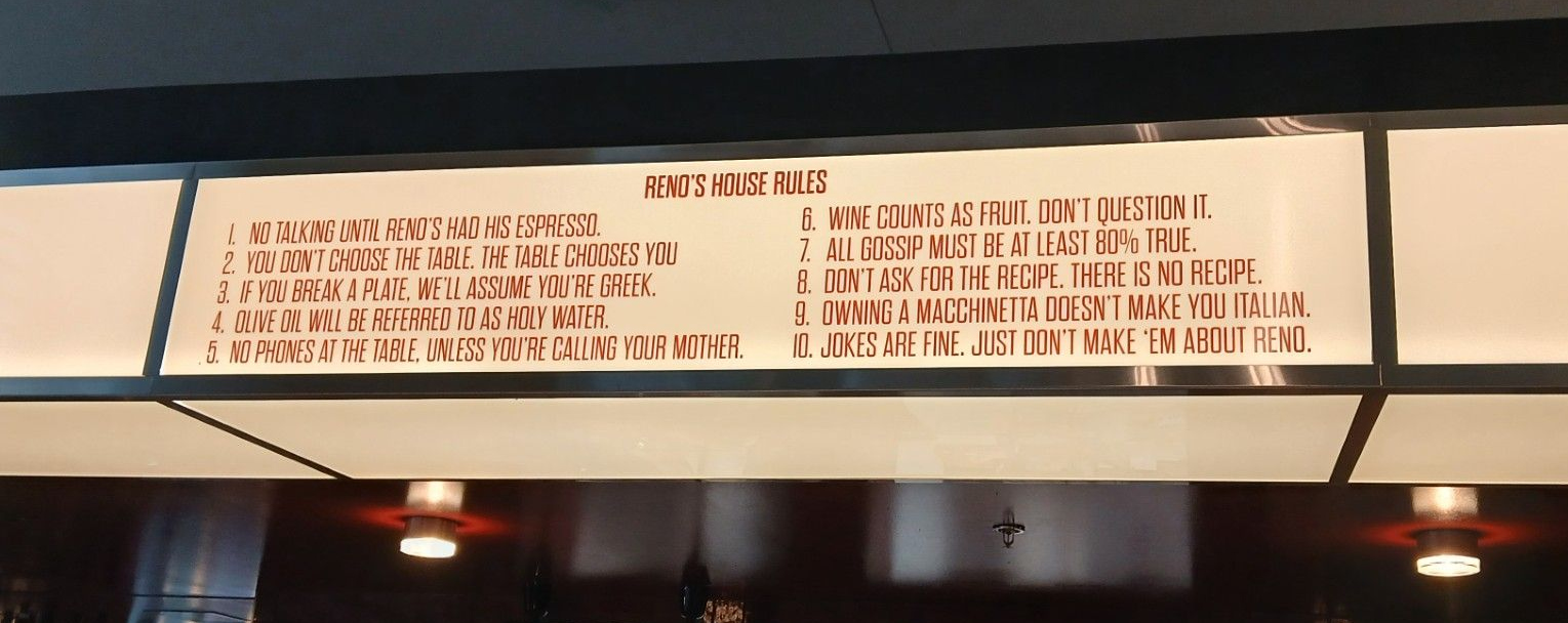 Reno's House Rules at Reno's Bistro in Adelaide CBD