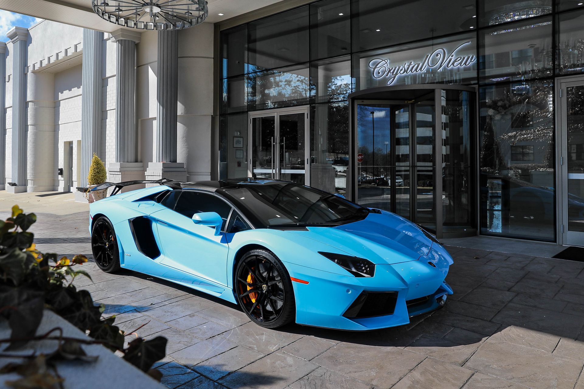 top view of luxury car Lamborghini Aventador available for photo opportunities