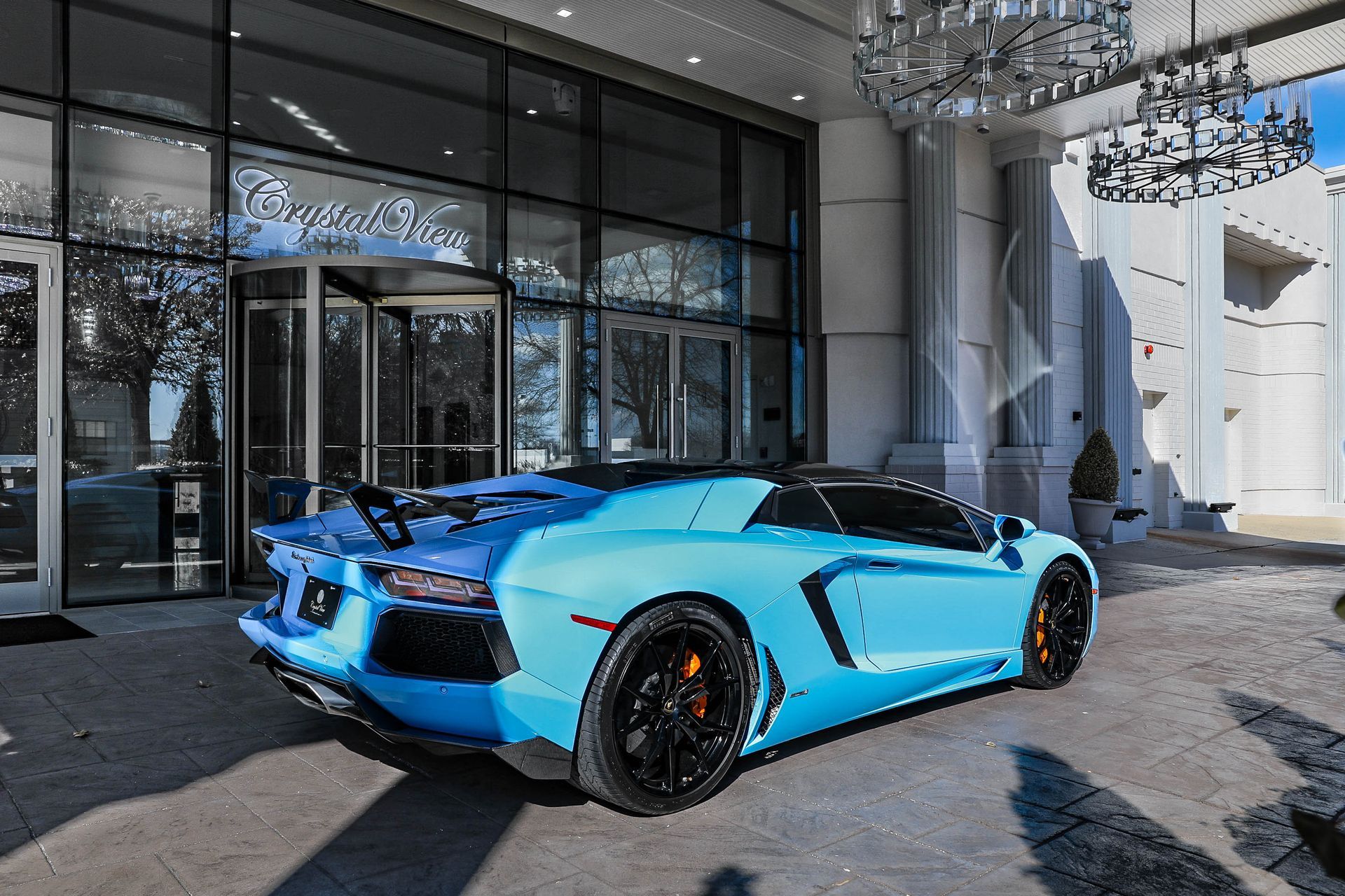 back view luxury car Lamborghini Aventador available for photo opportunities