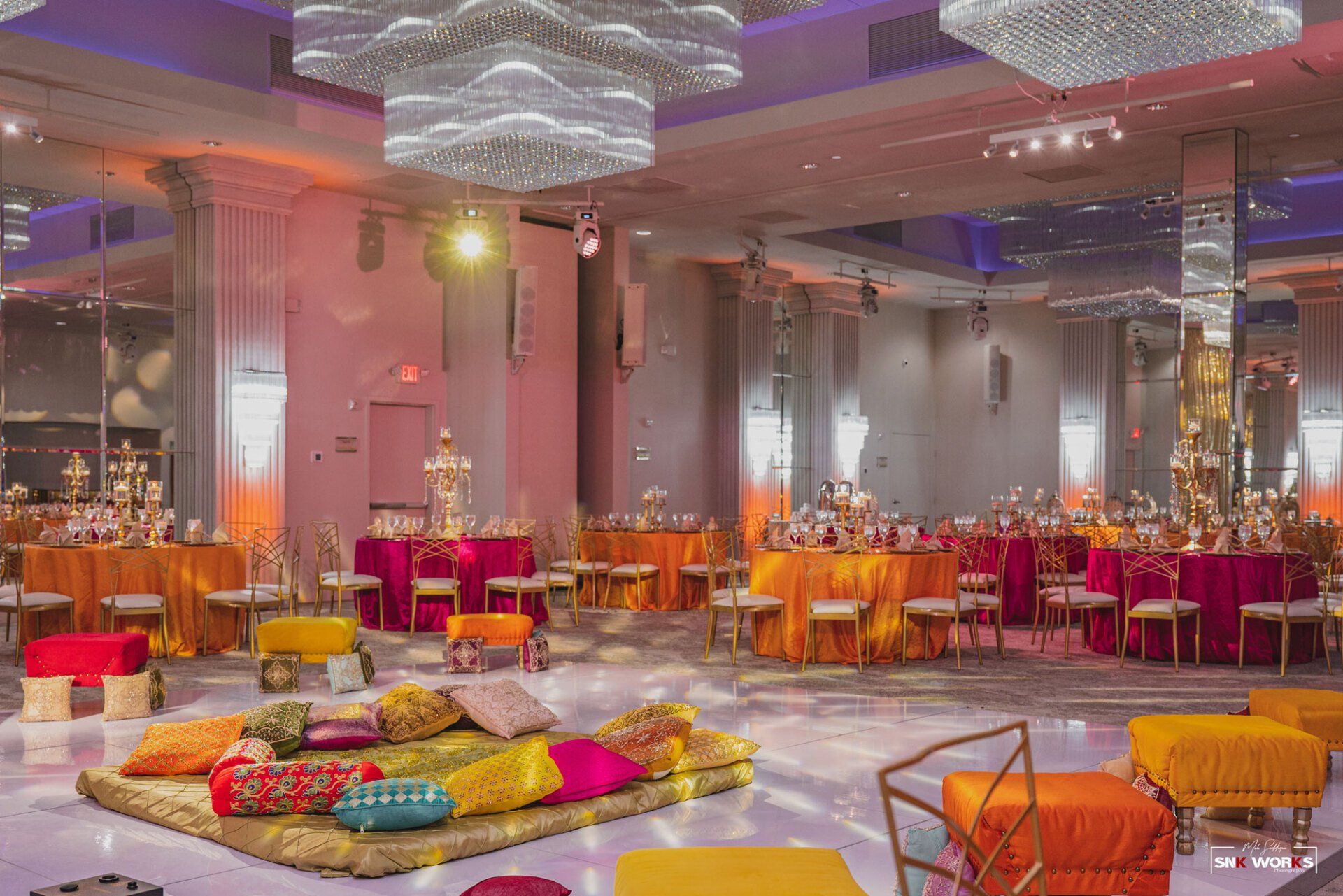 colorful setup of an Indian wedding at CrystalView Weddings and Events in Fairfax, VA