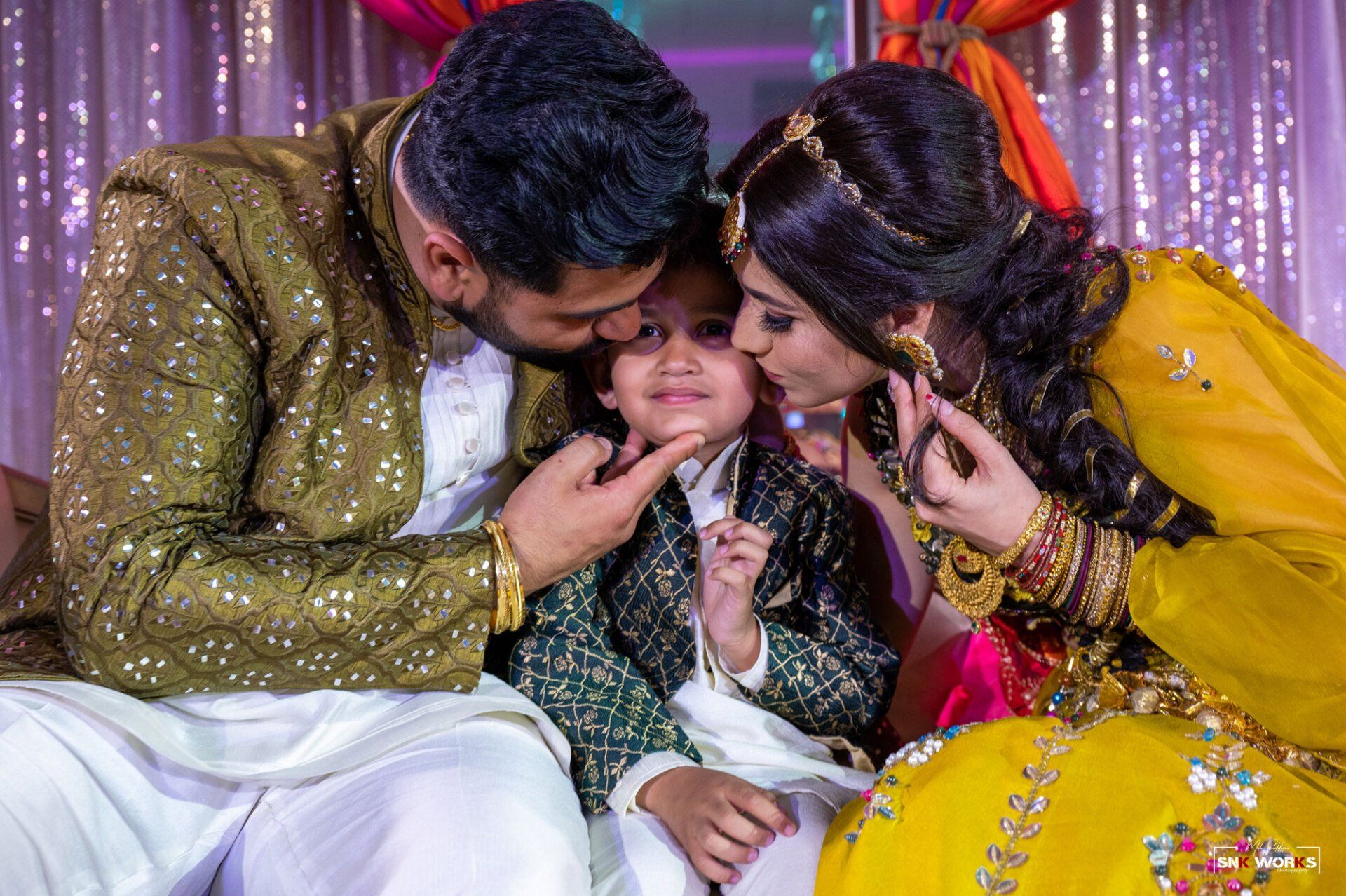 couple and their child after an Indian wedding in Virginia