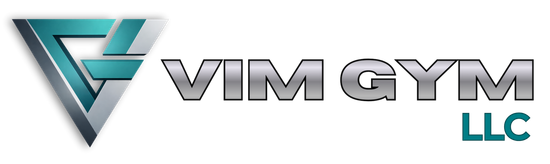 Logo for Vim Gym LLC: teal and gray abstract design with