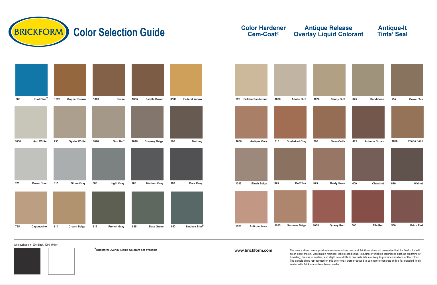 Brickform Stamped Concrete Color Chart
