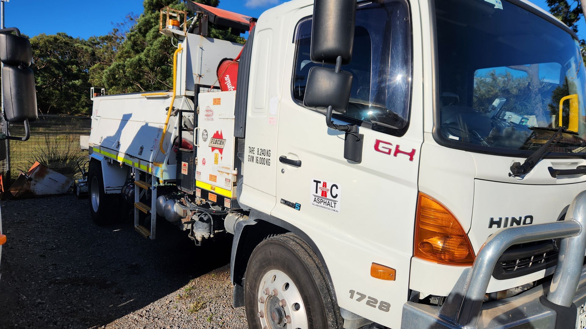 White Hino GH Truck With A Work Body — TAC Asphalt Services in Warners Bay, NSW