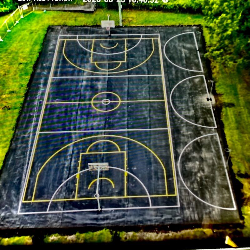 Overhead View Of A Black Basketball Court With White And Yellow Lines — TAC Asphalt Services in Warners Bay, NSW