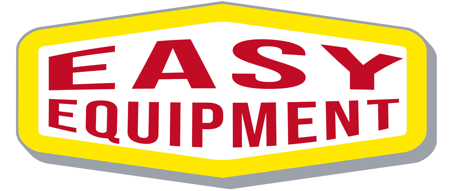the easy equipment logo is yellow and red on a white background .