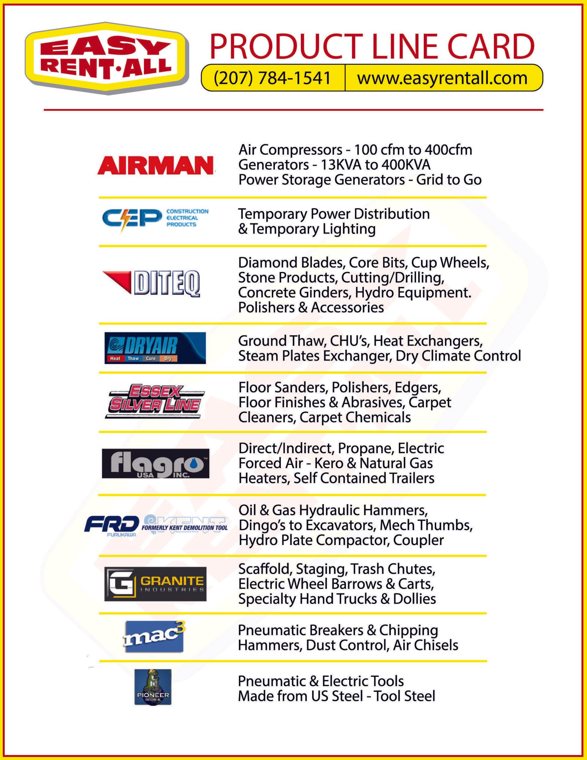 It is a product line card for easy rent all.