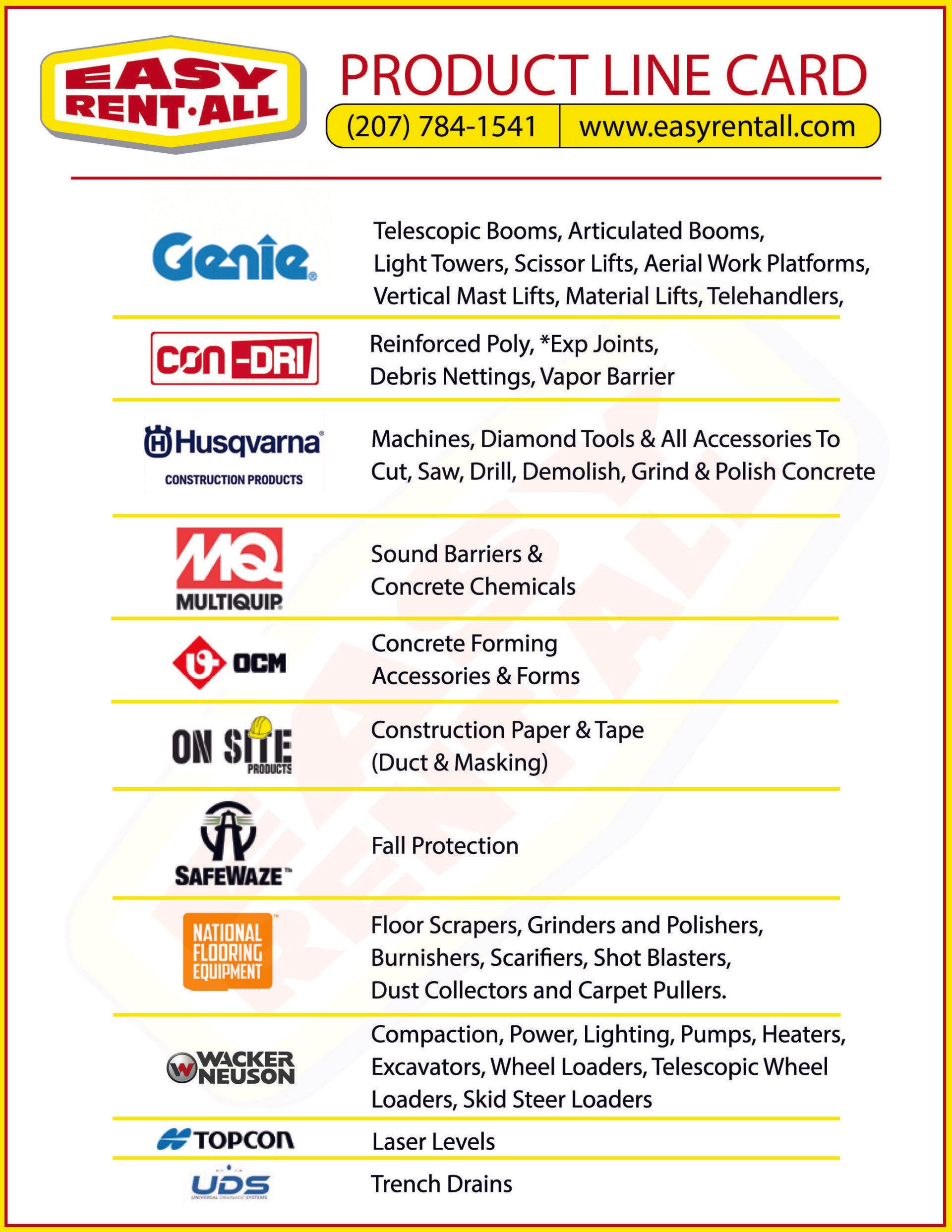 It is a product line card for easy rent all.