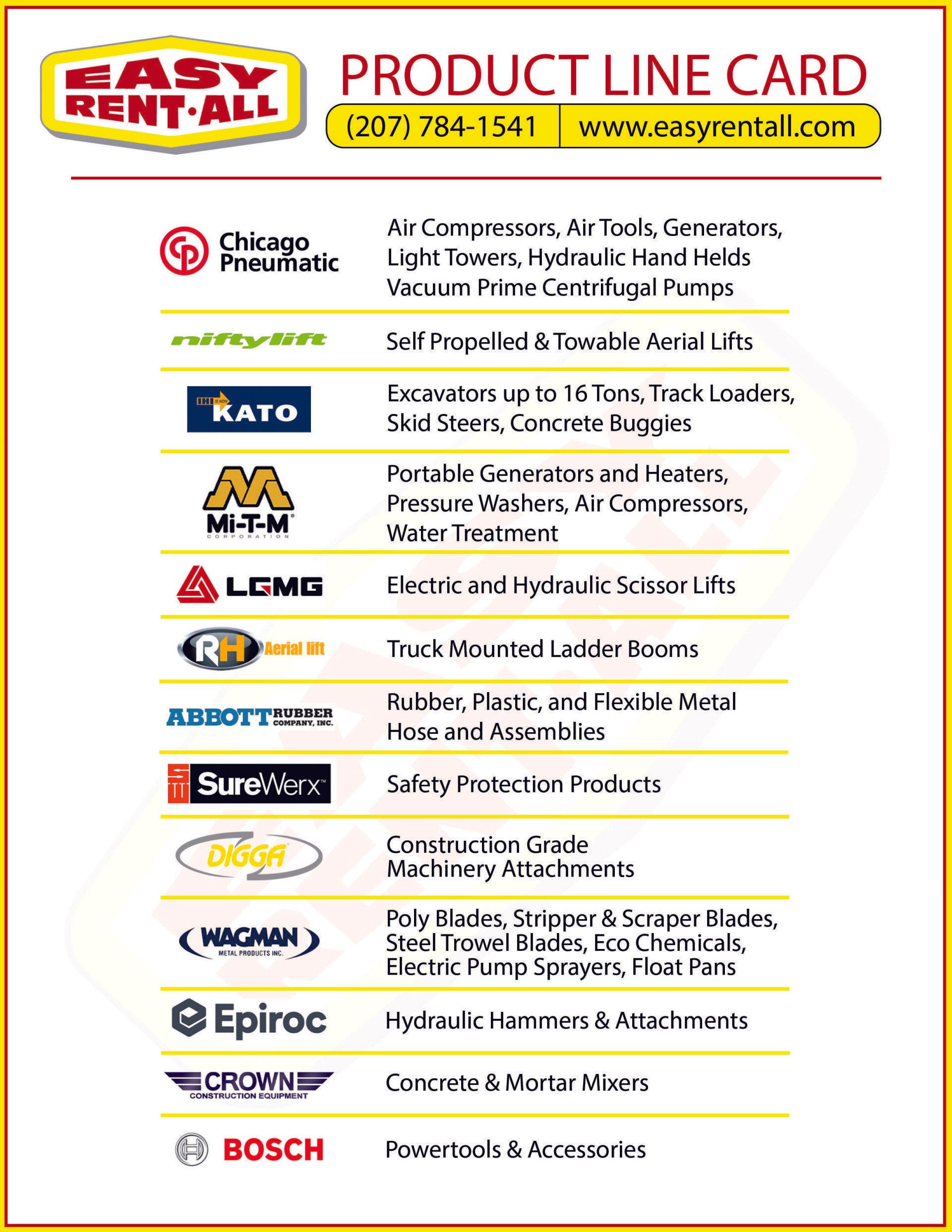 It is a product line card for easy rent all.