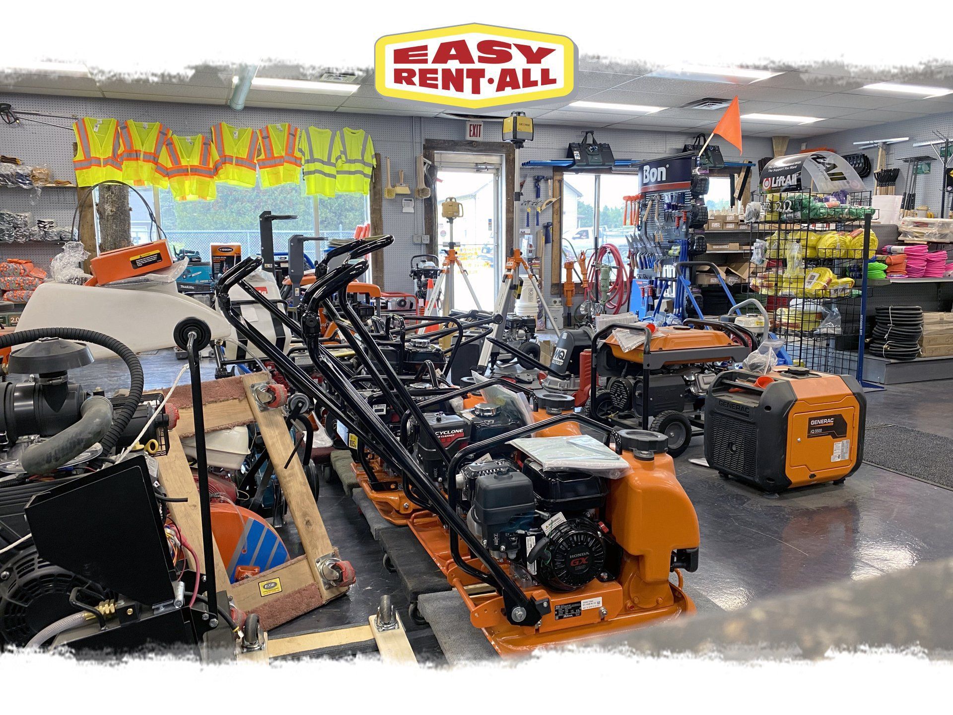 a large room filled with lots of tools and equipment for rent by Easy Rent All.