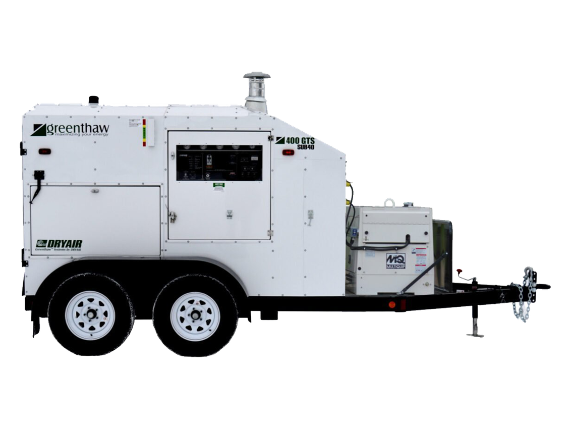 a white trailer with a generator attached to it on a white background .