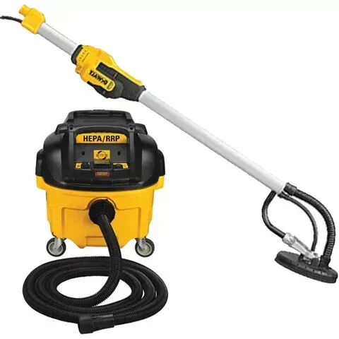 A dewalt vacuum cleaner with a hose attached to it