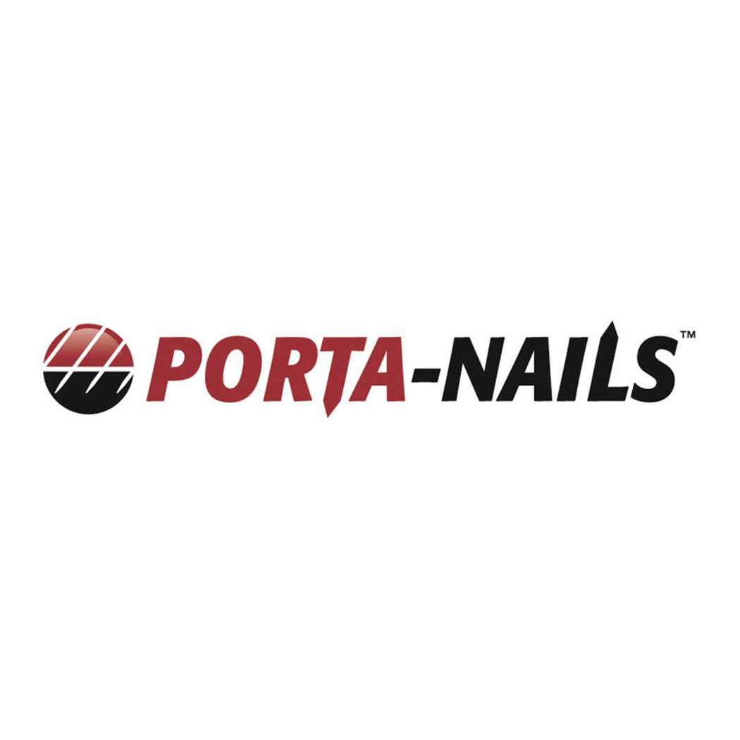 The logo for porta-nails is red and black on a white background.