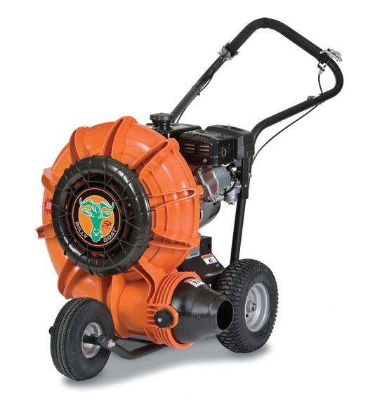 An orange and black blower with a deer logo on it