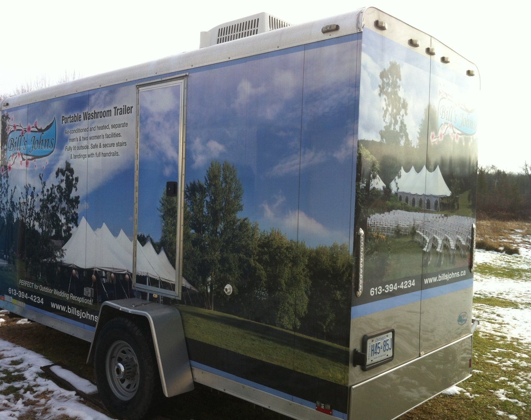 A trailer with a picture of tents on it