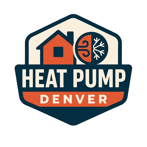 Logo for Heat Pump Denver with a house, air and snowflake, and text.