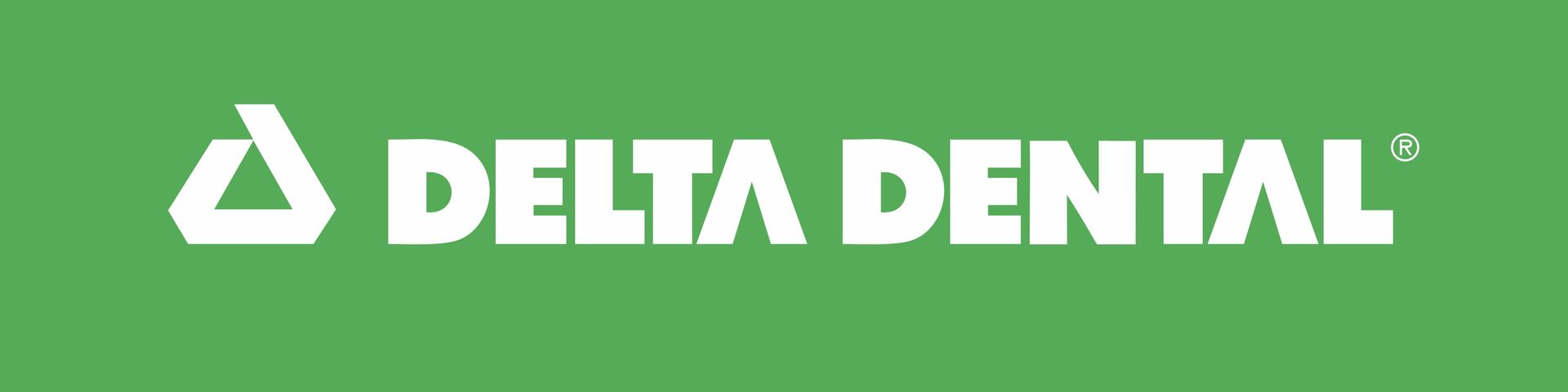 The delta dental logo is on a green background.