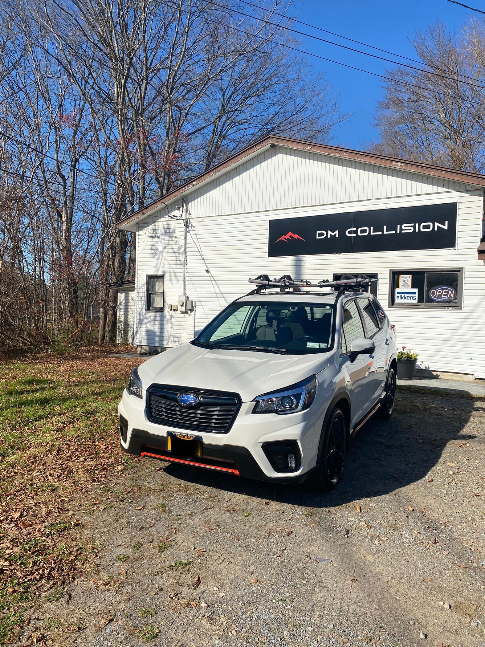Angled View Restored White Car — DM Collision — New Floyd Road Rome, NY
