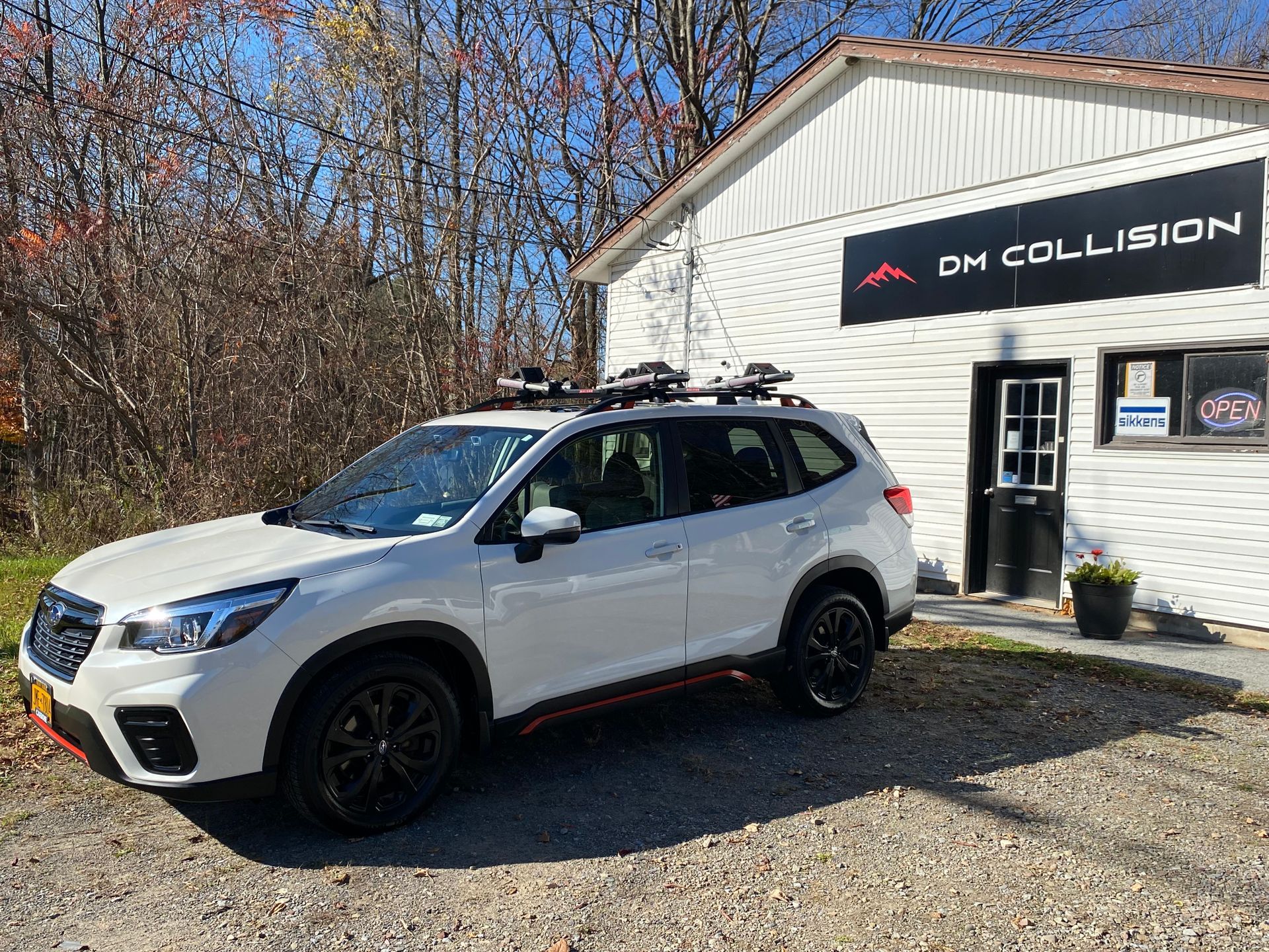 Side View Restored White Car — DM Collision — New Floyd Road Rome, NY