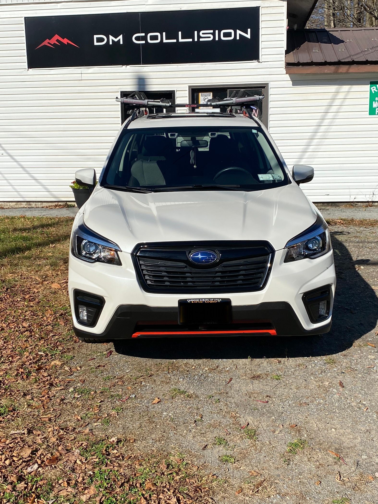 Front View Restored White Car — DM Collision — New Floyd Road Rome, NY
