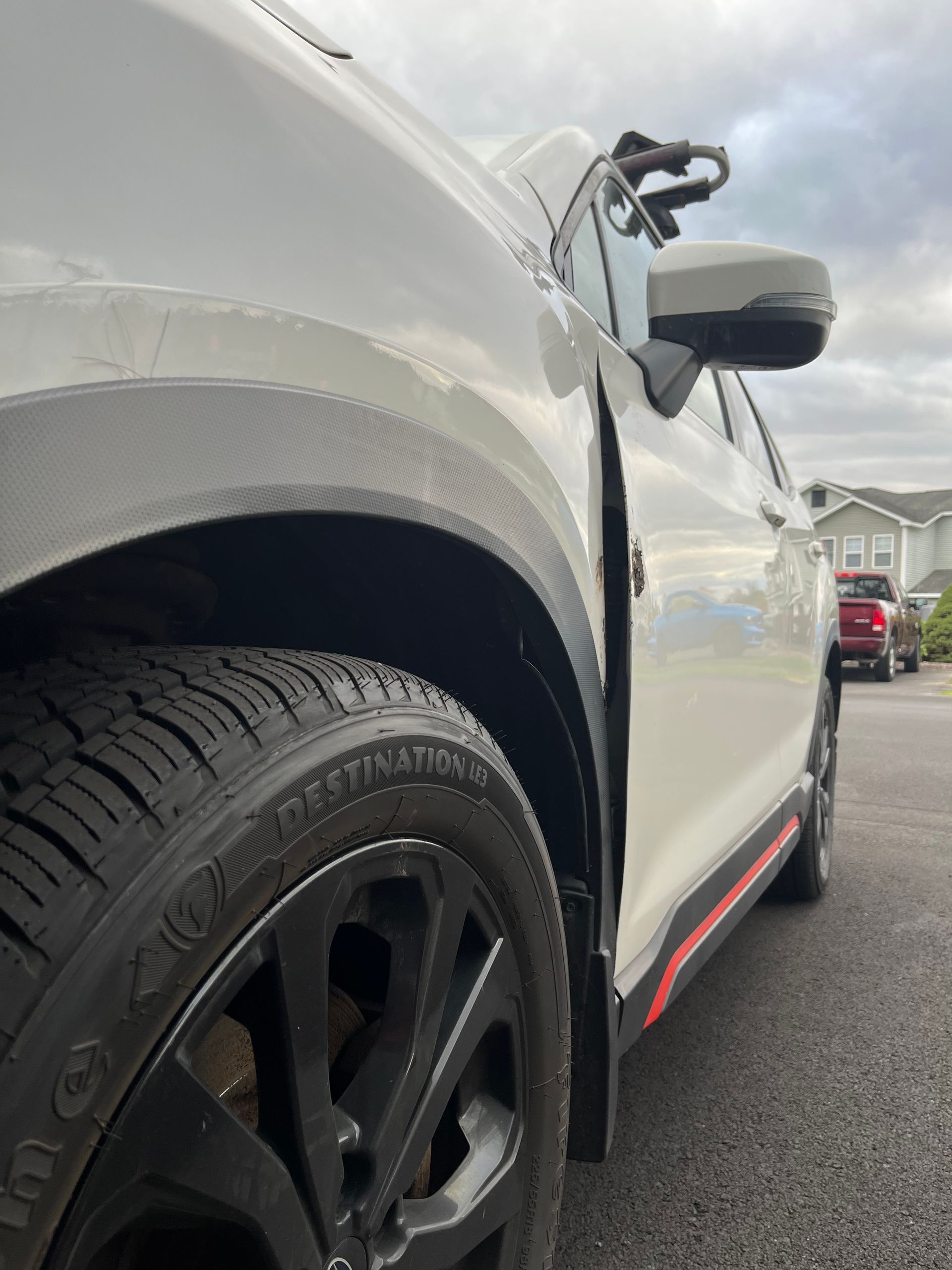 Damaged Door of White Car — DM Collision — New Floyd Road Rome, NY