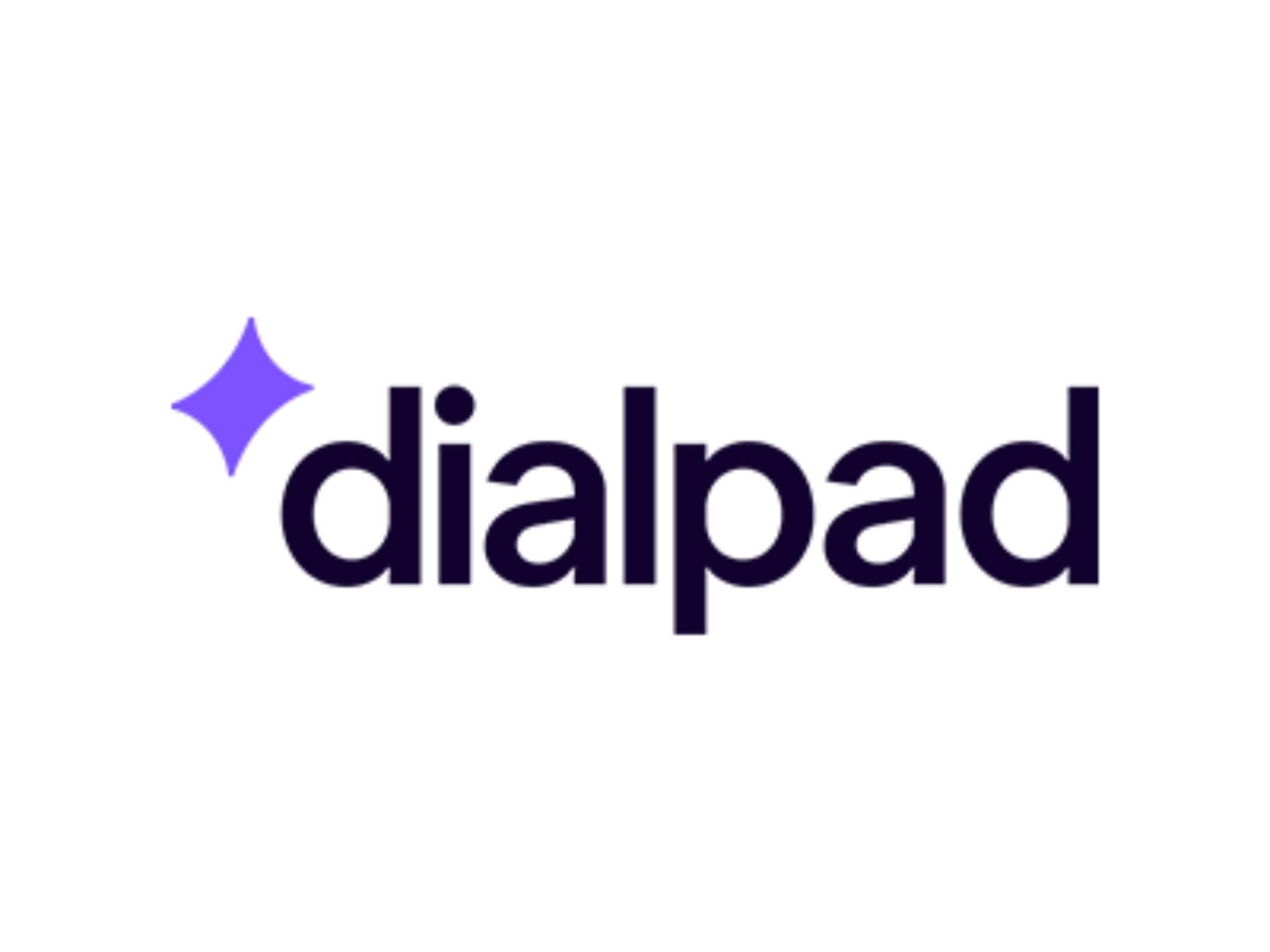 Dialpad logo: dark blue text with a purple starburst; white background.