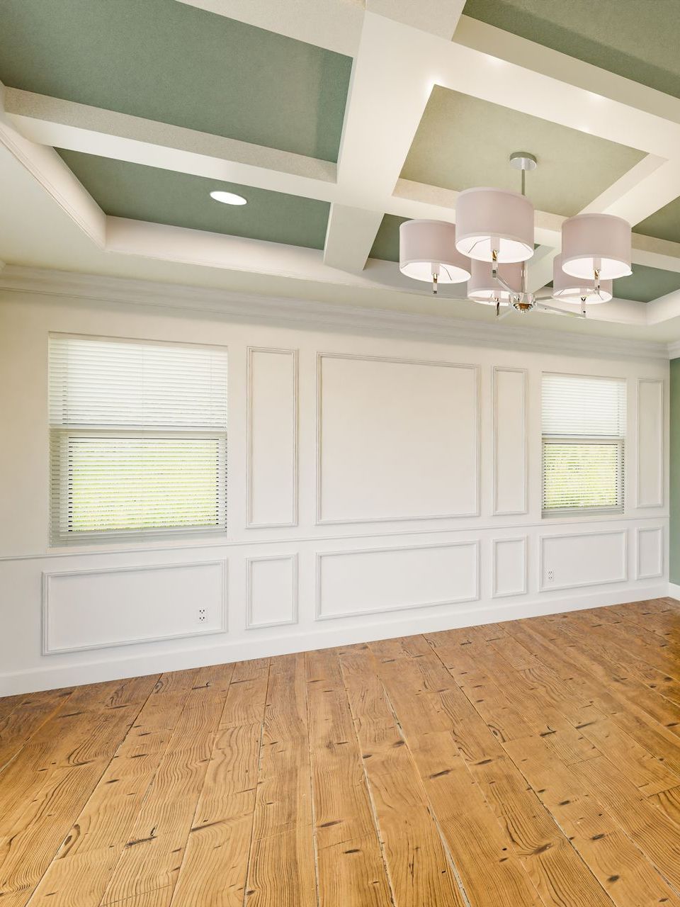 white and green wainscoting interior