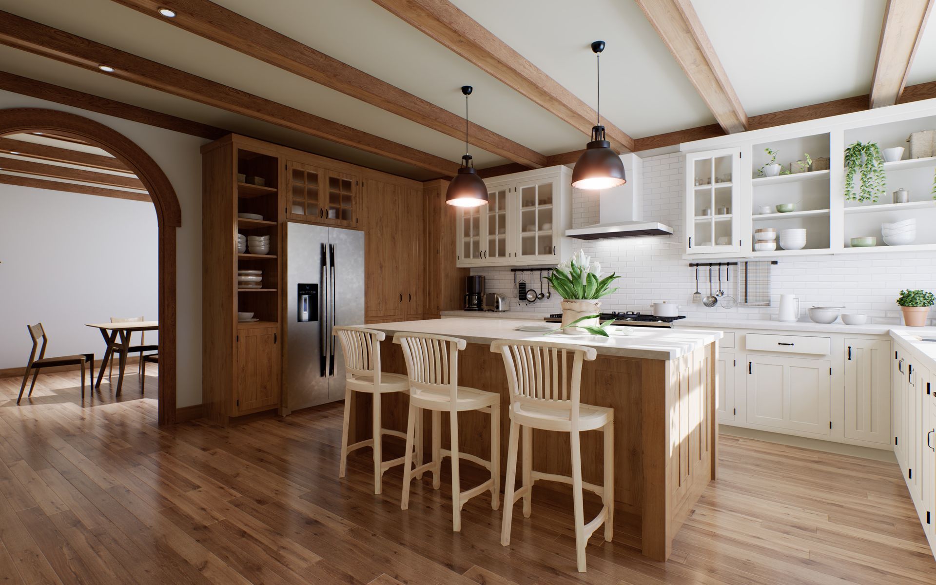wooden kitchen and dining interior