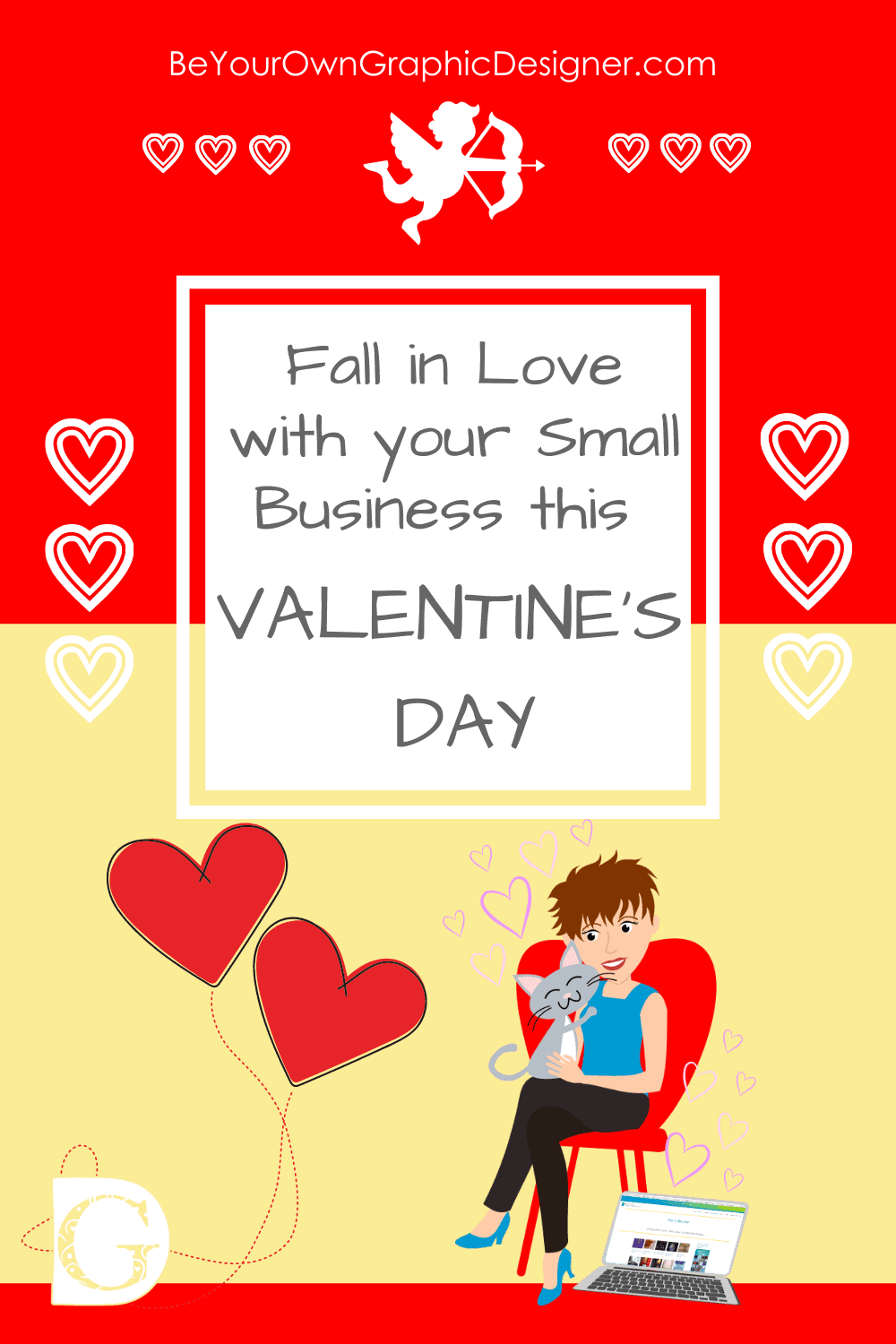 A woman is sitting in a chair with a cat on valentine 's day.