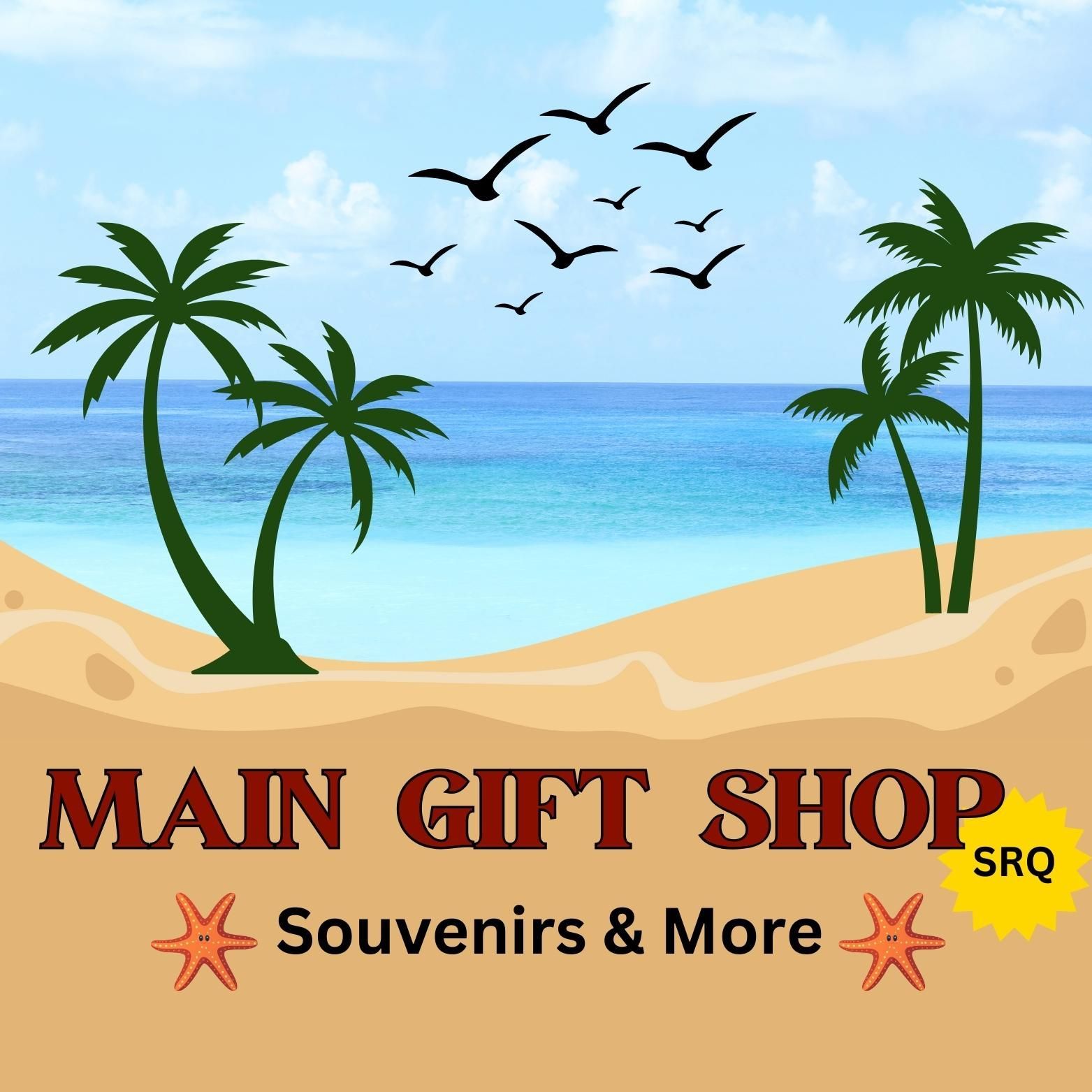 A logo for main gift shop souvenirs and more