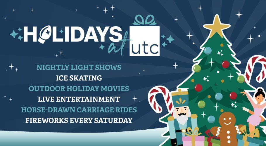 a poster for holidays at utc with a christmas tree